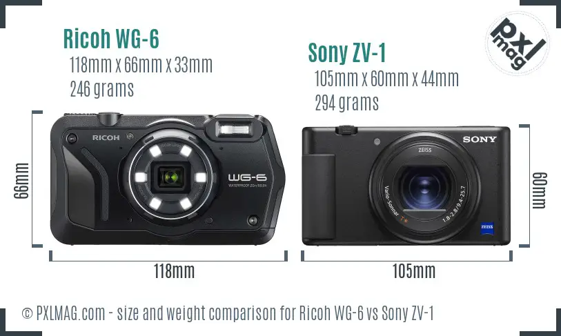 Ricoh WG-6 vs Sony ZV-1 size comparison