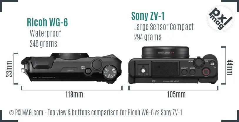 Ricoh WG-6 vs Sony ZV-1 top view buttons comparison