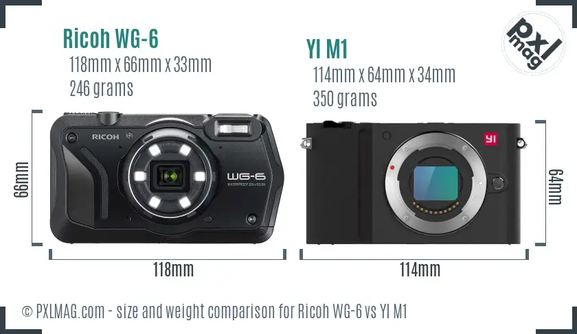 Ricoh WG-6 vs YI M1 size comparison