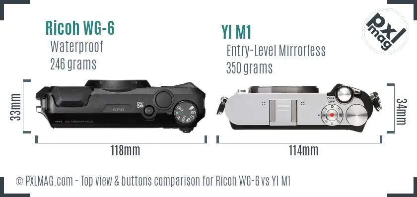Ricoh WG-6 vs YI M1 top view buttons comparison