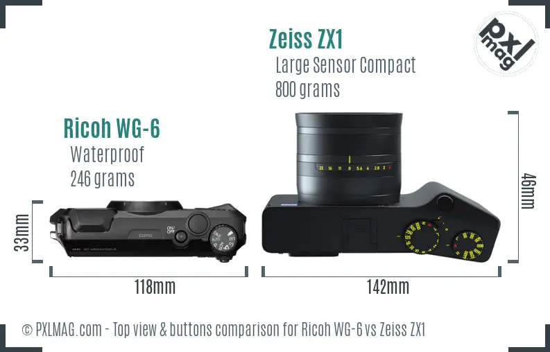 Ricoh WG-6 vs Zeiss ZX1 top view buttons comparison Ricoh WG-6 vs Zeiss ZX1 top view buttons comparison