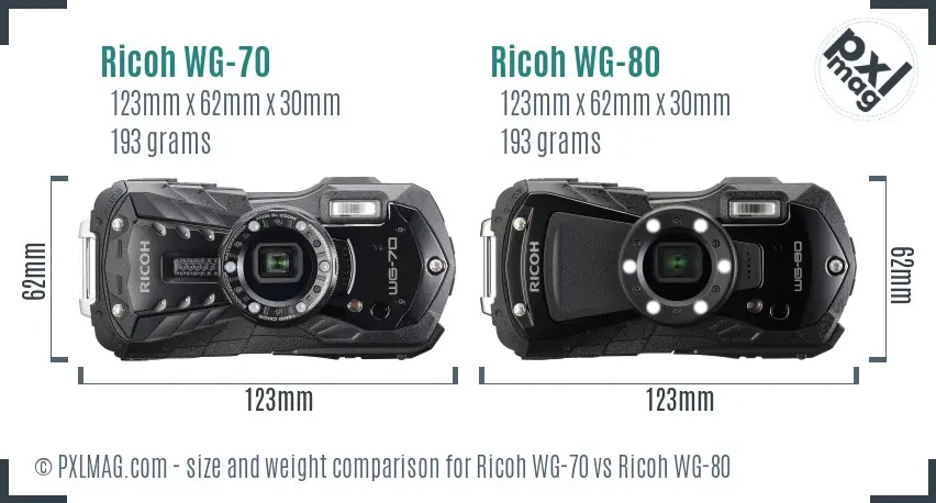 Ricoh WG-70 vs Ricoh WG-80 size comparison