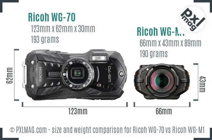Ricoh WG-70 vs Ricoh WG-M1 size comparison