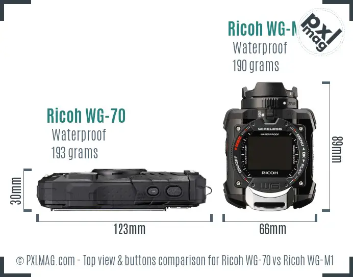 Ricoh WG-70 vs Ricoh WG-M1 top view buttons comparison
