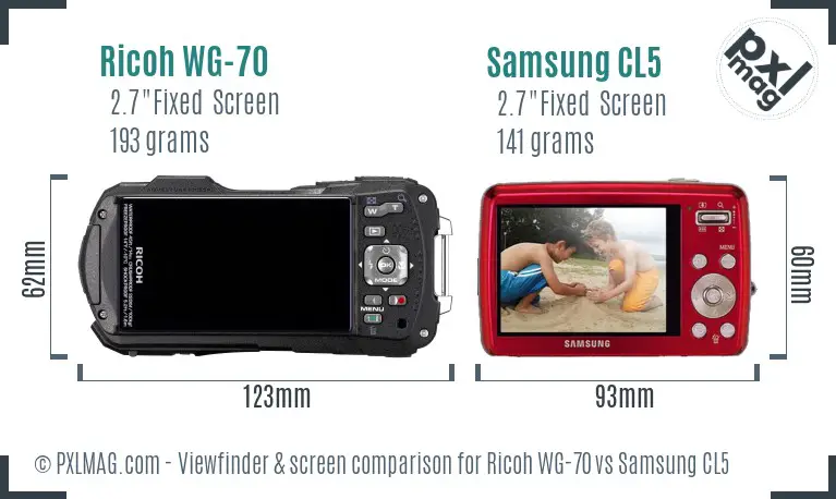 Ricoh WG-70 vs Samsung CL5 Screen and Viewfinder comparison