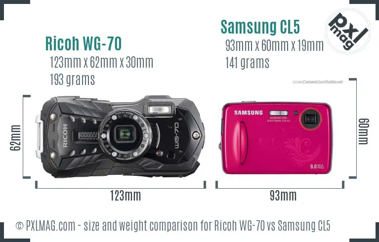 Ricoh WG-70 vs Samsung CL5 size comparison