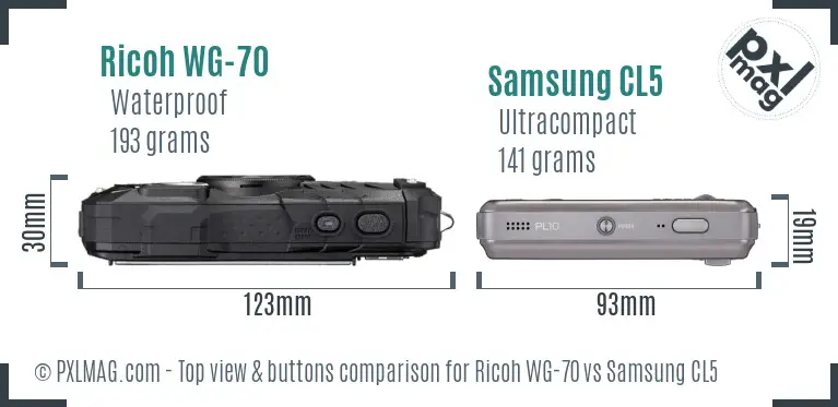 Ricoh WG-70 vs Samsung CL5 top view buttons comparison