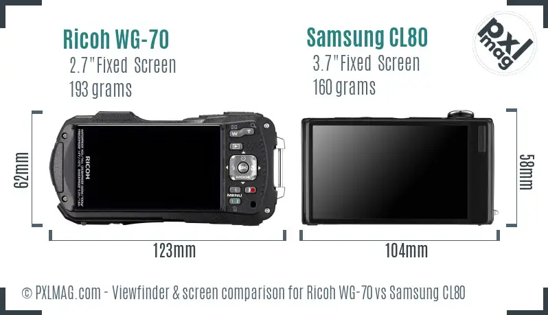 Ricoh WG-70 vs Samsung CL80 Screen and Viewfinder comparison