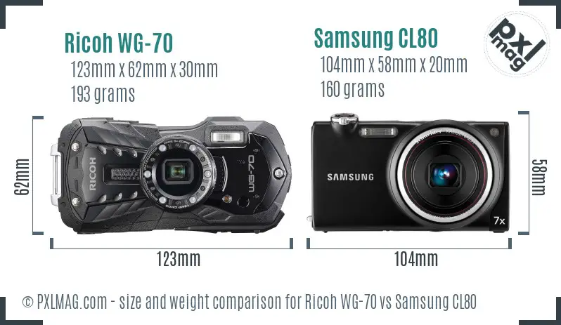 Ricoh WG-70 vs Samsung CL80 size comparison
