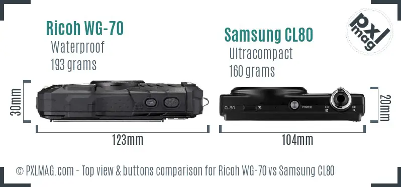 Ricoh WG-70 vs Samsung CL80 top view buttons comparison