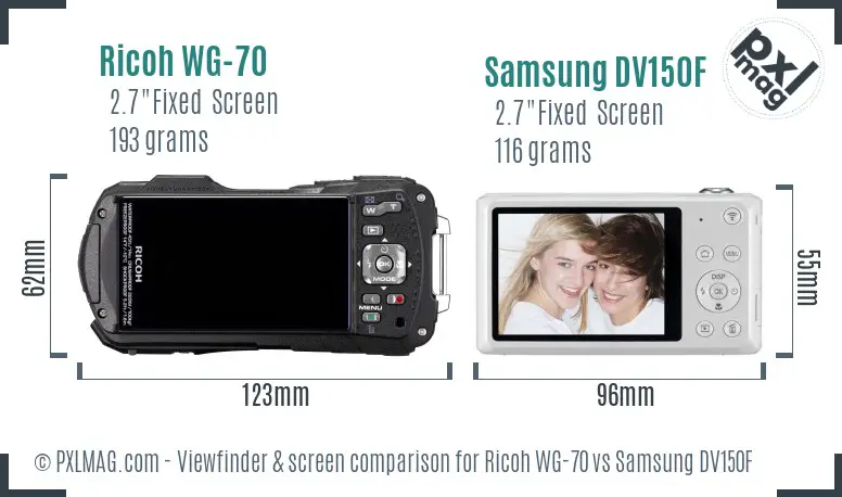 Ricoh WG-70 vs Samsung DV150F Screen and Viewfinder comparison