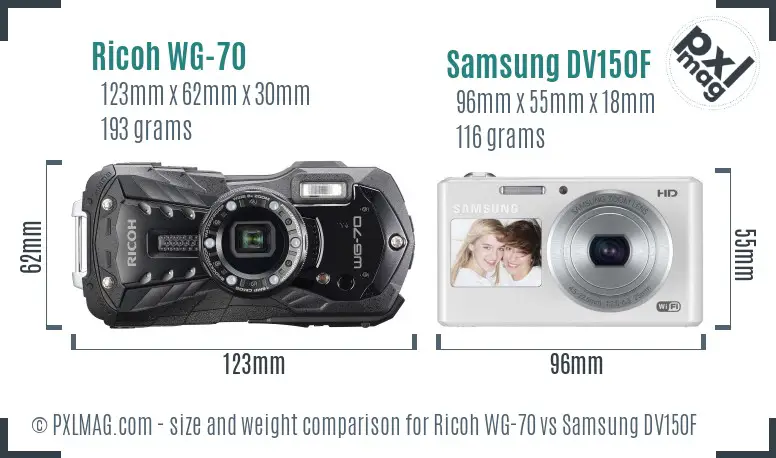 Ricoh WG-70 vs Samsung DV150F size comparison