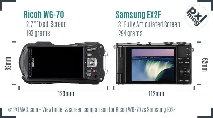 Ricoh WG-70 vs Samsung EX2F Screen and Viewfinder comparison