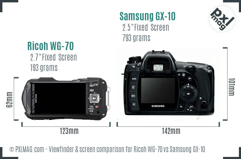 Ricoh WG-70 vs Samsung GX-10 Screen and Viewfinder comparison