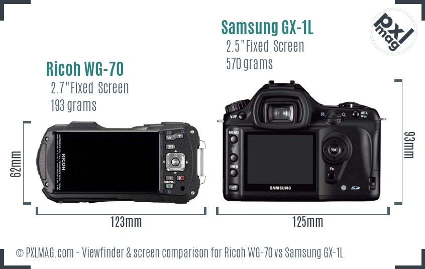 Ricoh WG-70 vs Samsung GX-1L Screen and Viewfinder comparison