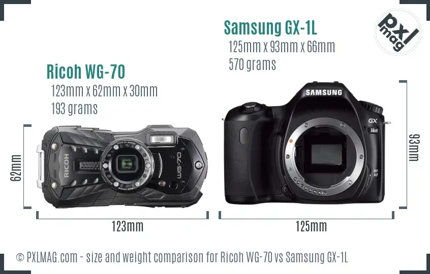 Ricoh WG-70 vs Samsung GX-1L size comparison