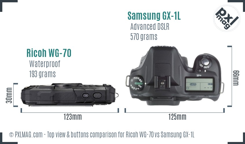 Ricoh WG-70 vs Samsung GX-1L top view buttons comparison