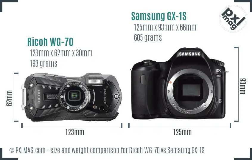 Ricoh WG-70 vs Samsung GX-1S size comparison