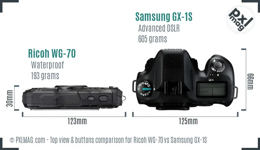 Ricoh WG-70 vs Samsung GX-1S top view buttons comparison