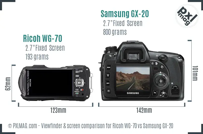 Ricoh WG-70 vs Samsung GX-20 Screen and Viewfinder comparison