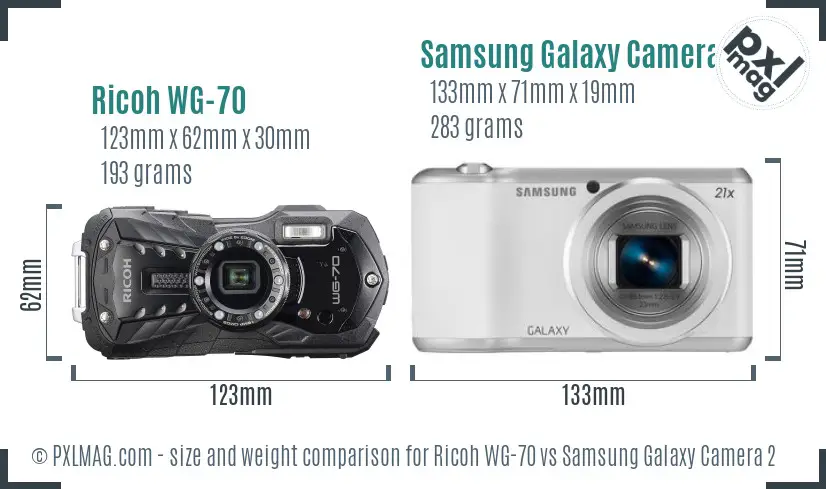 Ricoh WG-70 vs Samsung Galaxy Camera 2 size comparison