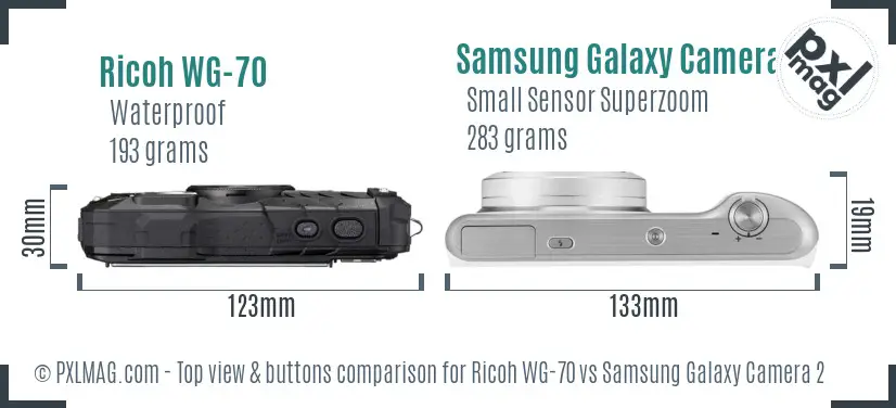 Ricoh WG-70 vs Samsung Galaxy Camera 2 top view buttons comparison