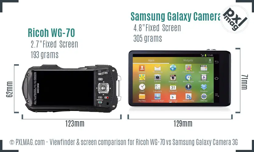 Ricoh WG-70 vs Samsung Galaxy Camera 3G Screen and Viewfinder comparison