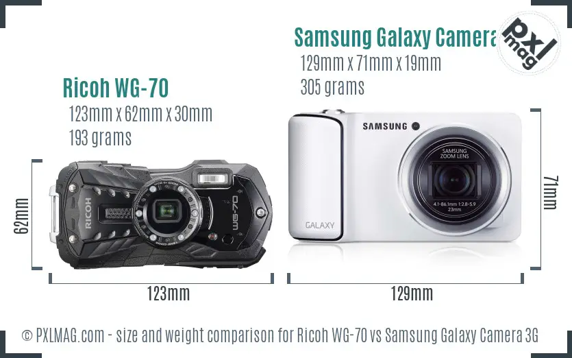 Ricoh WG-70 vs Samsung Galaxy Camera 3G size comparison