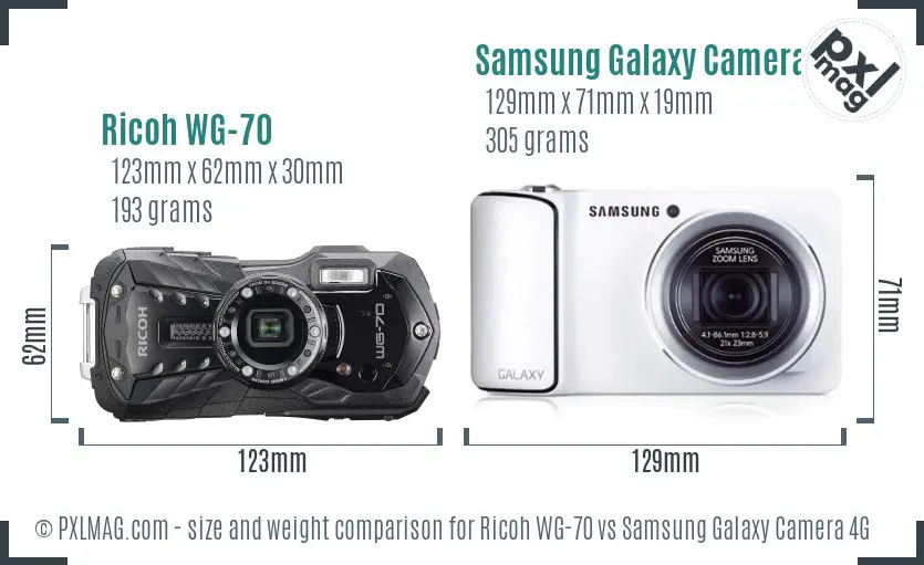 Ricoh WG-70 vs Samsung Galaxy Camera 4G size comparison