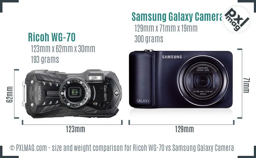 Ricoh WG-70 vs Samsung Galaxy Camera size comparison