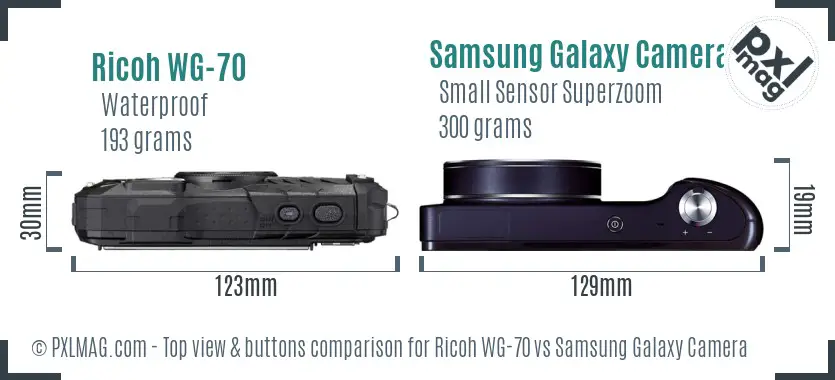 Ricoh WG-70 vs Samsung Galaxy Camera top view buttons comparison