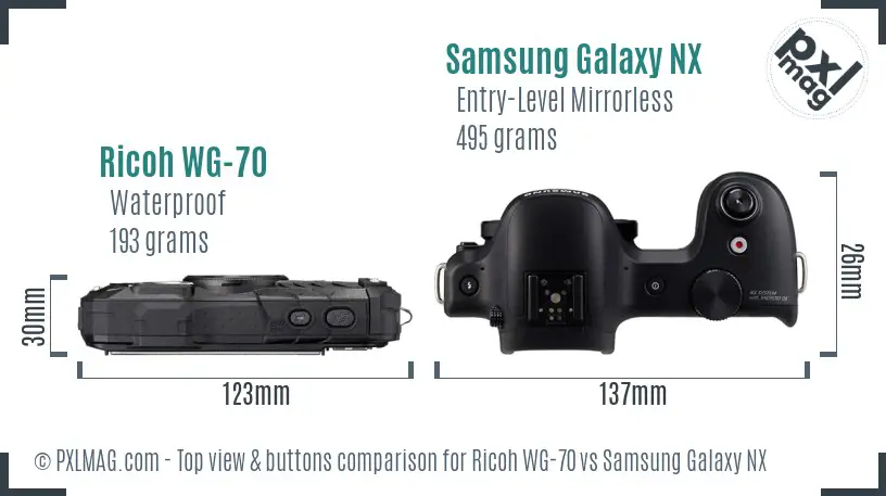 Ricoh WG-70 vs Samsung Galaxy NX top view buttons comparison
