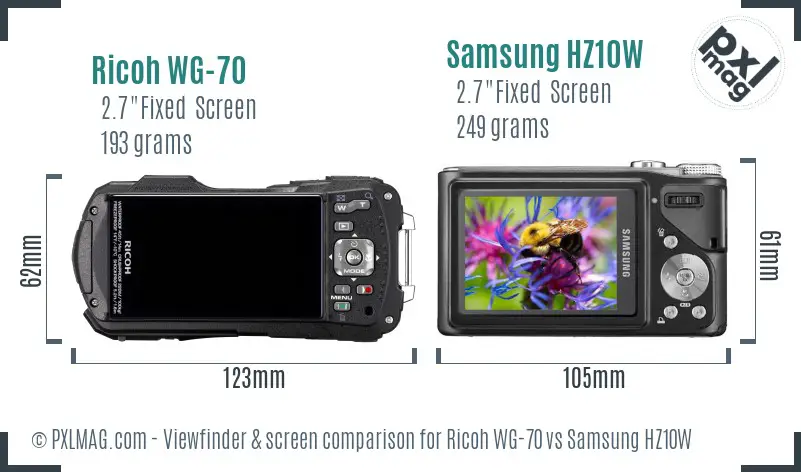 Ricoh WG-70 vs Samsung HZ10W Screen and Viewfinder comparison