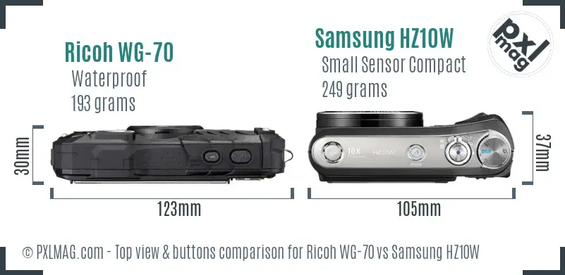 Ricoh WG-70 vs Samsung HZ10W top view buttons comparison