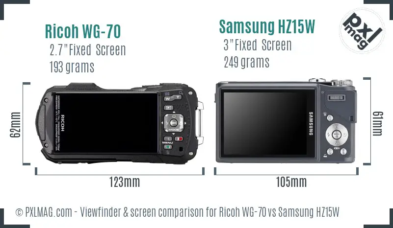 Ricoh WG-70 vs Samsung HZ15W Screen and Viewfinder comparison