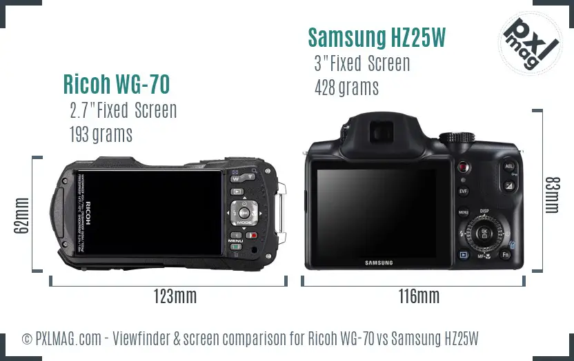 Ricoh WG-70 vs Samsung HZ25W Screen and Viewfinder comparison