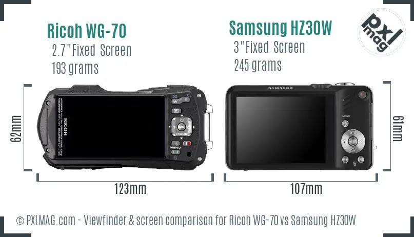 Ricoh WG-70 vs Samsung HZ30W Screen and Viewfinder comparison