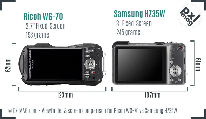 Ricoh WG-70 vs Samsung HZ35W Screen and Viewfinder comparison