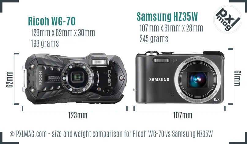 Ricoh WG-70 vs Samsung HZ35W size comparison
