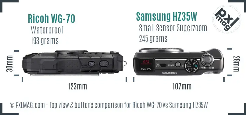 Ricoh WG-70 vs Samsung HZ35W top view buttons comparison