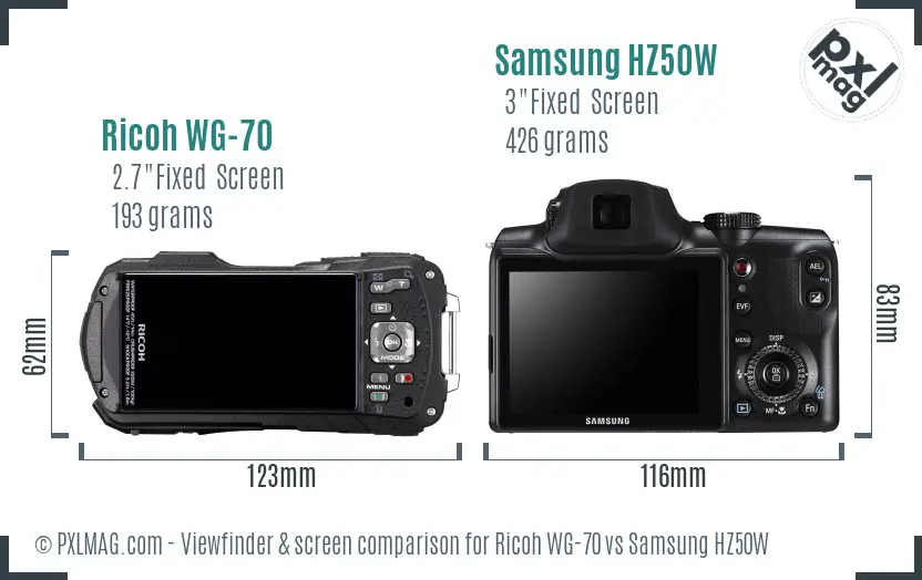 Ricoh WG-70 vs Samsung HZ50W Screen and Viewfinder comparison