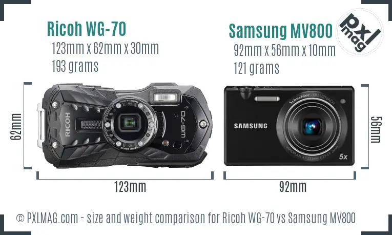 Ricoh WG-70 vs Samsung MV800 size comparison