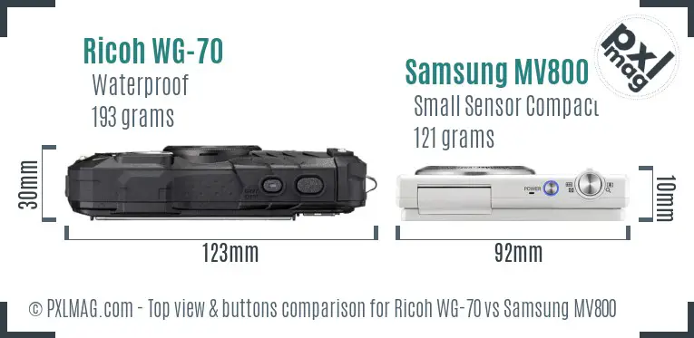 Ricoh WG-70 vs Samsung MV800 top view buttons comparison