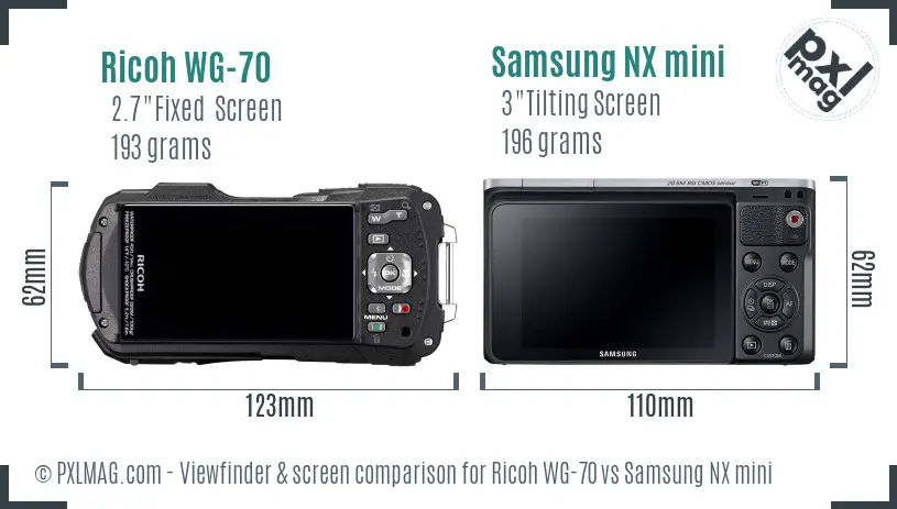 Ricoh WG-70 vs Samsung NX mini Screen and Viewfinder comparison