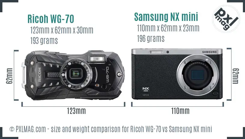 Ricoh WG-70 vs Samsung NX mini size comparison