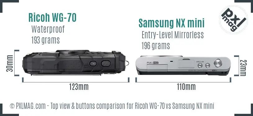 Ricoh WG-70 vs Samsung NX mini top view buttons comparison