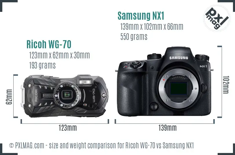 Ricoh WG-70 vs Samsung NX1 size comparison