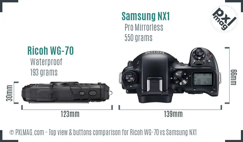 Ricoh WG-70 vs Samsung NX1 top view buttons comparison