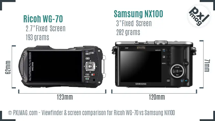 Ricoh WG-70 vs Samsung NX100 Screen and Viewfinder comparison