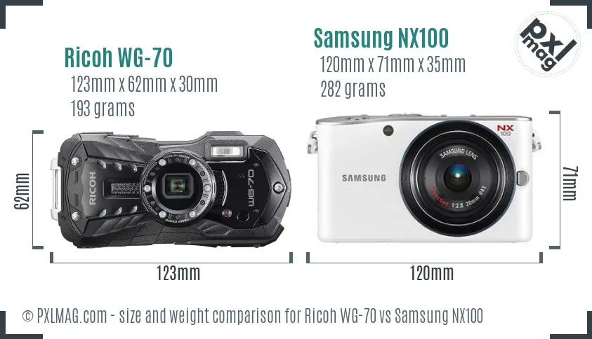 Ricoh WG-70 vs Samsung NX100 size comparison